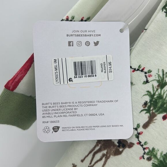 Burt’s Bees Palmtree Dear Christmas Sleeper Sz 6-9m‎ NWT - Picture 5 of 7
